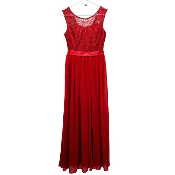 Sleeveless Dress Red Lace Chiffon Long Berylove Evening Gown Satin Patty prom M - Picture 2 of 16